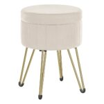 SONGMICS Taburet rotund cu spatiu de depozitare, tapitat catifea, 32x39x44 cm, crem