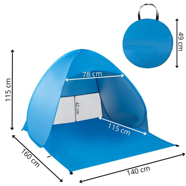 Cort plaja autoexpansibil POP-UP cu plasa ventilatie si protectie UV, 160x140x115 cm, albastru - imagine 25