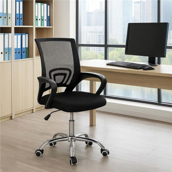 Scaun birou reglabil, ergonomic, cu brate, 87-96x54x59 cm, negru - imagine 7