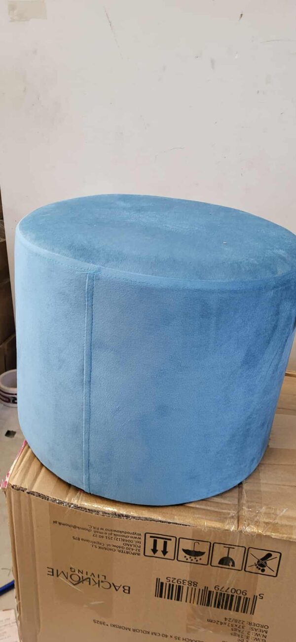 RESIGILAT: Taburet rotund, tapitat cu stofa, picioare otel, sarcina 100kg, 28x42cm, albastru - imagine 2