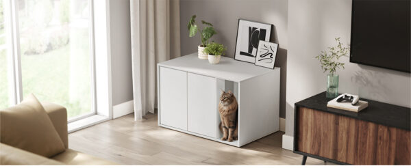 SONGMICS Dulap pentru litiera pisici, montaj rapid fara scule, design minimalist, PAL, 80x50x50 cm, alb - imagine 2
