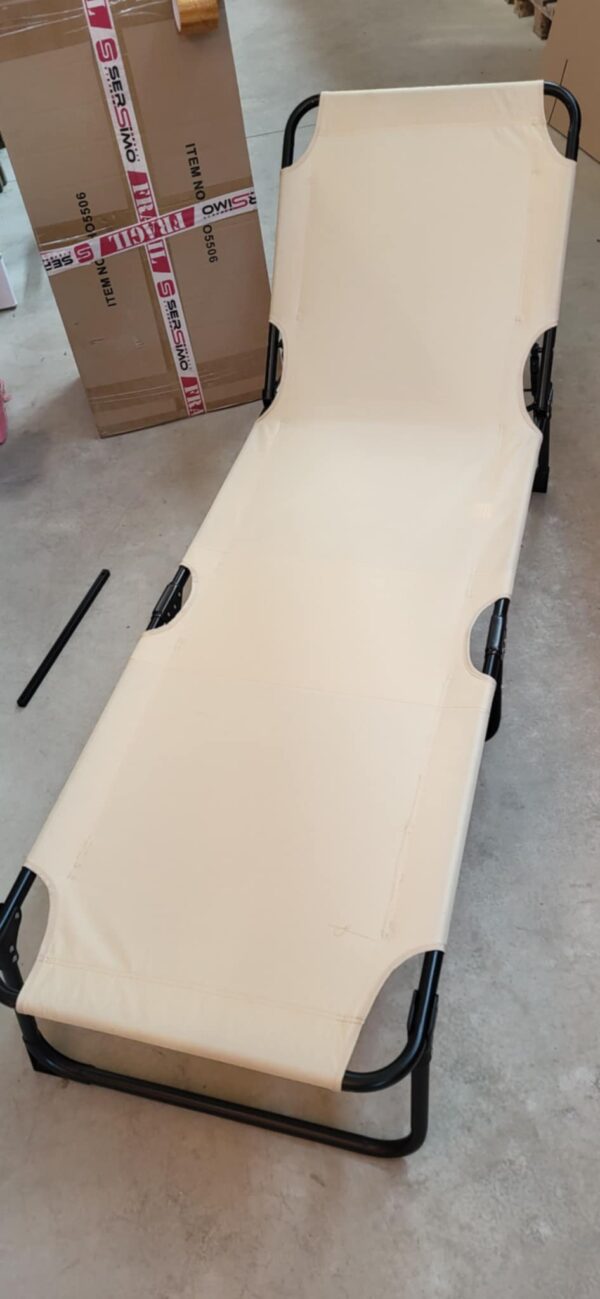 RESIGILAT: Sezlong pliabil cu parasolar, 188x57x38cm, sarcina 120kg, crem - imagine 3