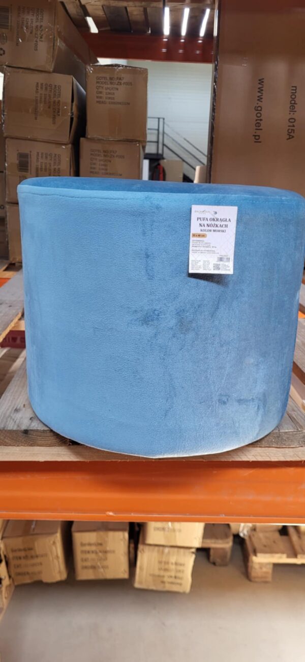 RESIGILAT: Taburet rotund, tapitat cu stofa, picioare otel, sarcina 100kg, 28x42cm, albastru - imagine 2