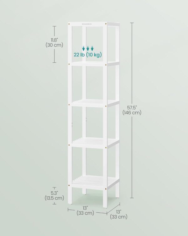 SONGMICS Etajera bambus 5 niveluri, raft multifunctional pentru baie sau bucatarie, 33x33x146 cm, alb - imagine 2