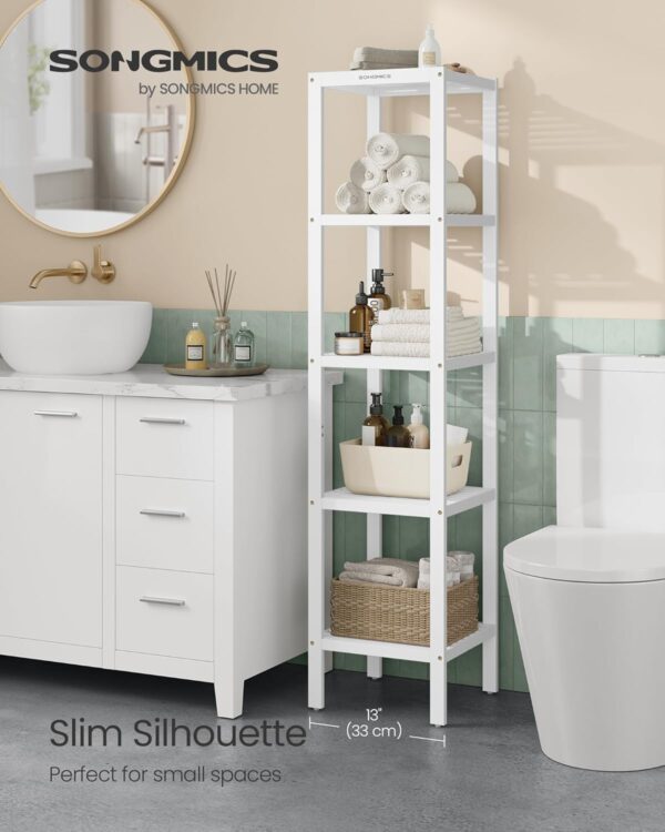 SONGMICS Etajera bambus 5 niveluri, raft multifunctional pentru baie sau bucatarie, 33x33x146 cm, alb - imagine 3