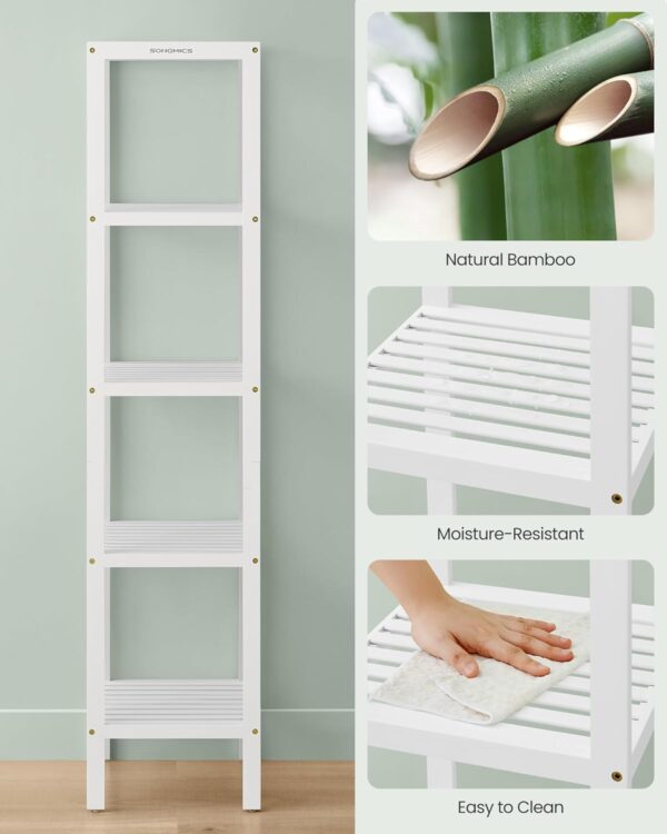 SONGMICS Etajera bambus 5 niveluri, raft multifunctional pentru baie sau bucatarie, 33x33x146 cm, alb - imagine 6