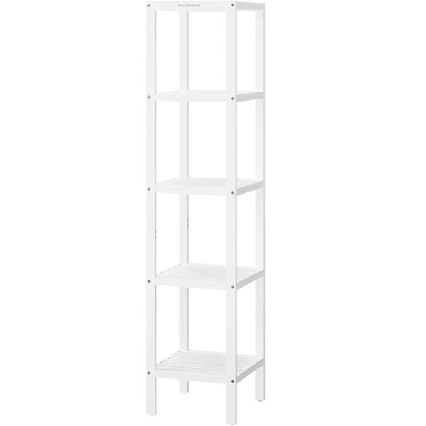 SONGMICS Etajera bambus 5 niveluri, raft multifunctional pentru baie sau bucatarie, 33x33x146 cm, alb