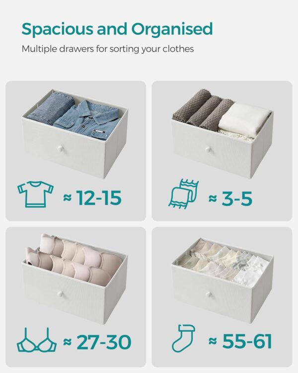 SONGMICS Comoda cu 4 sertare din material textil, cadru metalic, 45x30x91 cm, alb - imagine 7