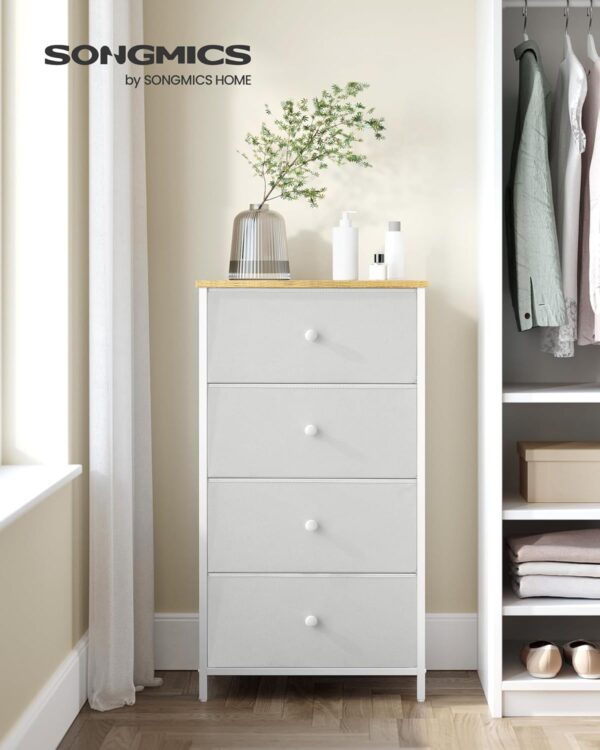 SONGMICS Comoda cu 4 sertare din material textil, cadru metalic, 45x30x91 cm, alb - imagine 8