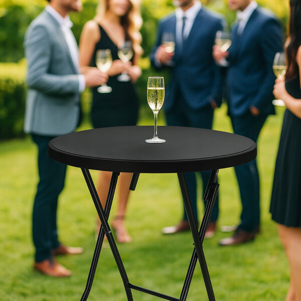 Masa catering profesionala pentru evenimente, inalta, cu picioare metal pliabile, rotunda, d 80 cm, h 110 cm, negru - imagine 2