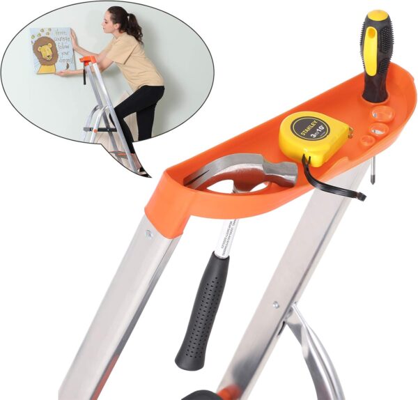 SONGMICS Scara aluminiu pliabila cu 4 trepte, latime trepte 12 cm, cu maner, sarcina 150 kg, 44x156 cm - imagine 7