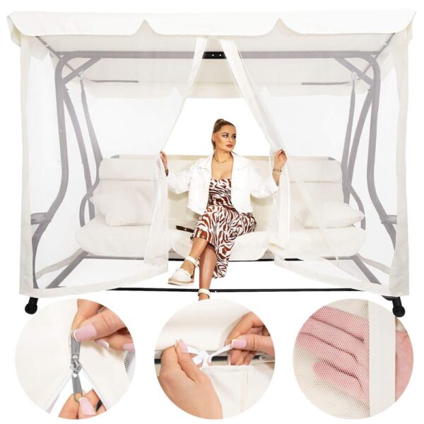 Plasa antiinsecte pentru leagan de gradina, 165x680 cm, bej - imagine 5