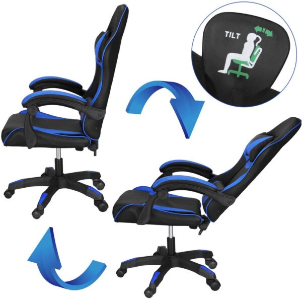 Scaun birou pentru gaming, ergonomic, suport lombar si tetiera, 114-123x55x50 cm, negru si albastru - imagine 10