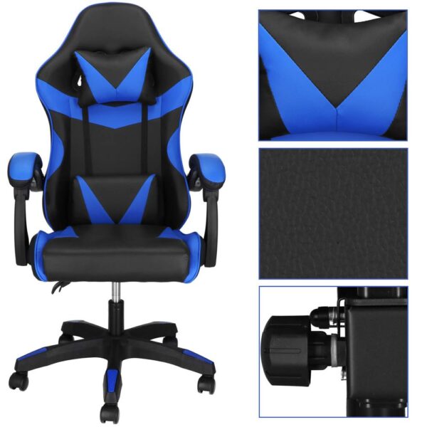 Scaun birou pentru gaming, ergonomic, suport lombar si tetiera, 114-123x55x50 cm, negru si albastru - imagine 12
