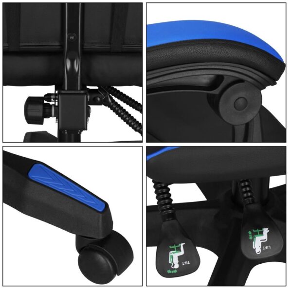 Scaun birou pentru gaming, ergonomic, suport lombar si tetiera, 114-123x55x50 cm, negru si albastru - imagine 19