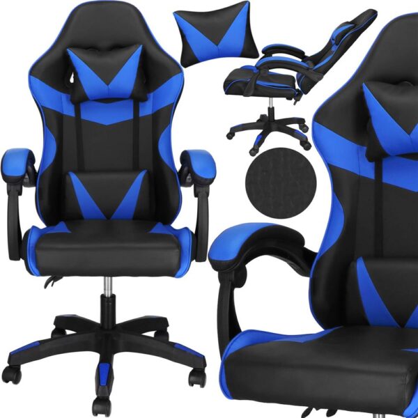 Scaun birou pentru gaming, ergonomic, suport lombar si tetiera, 114-123x55x50 cm, negru si albastru - imagine 3
