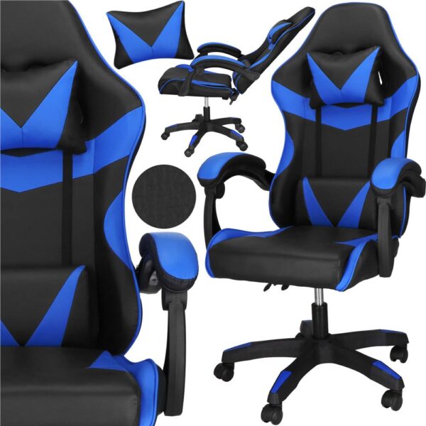 Scaun birou pentru gaming, ergonomic, suport lombar si tetiera, 114-123x55x50 cm, negru si albastru - imagine 4