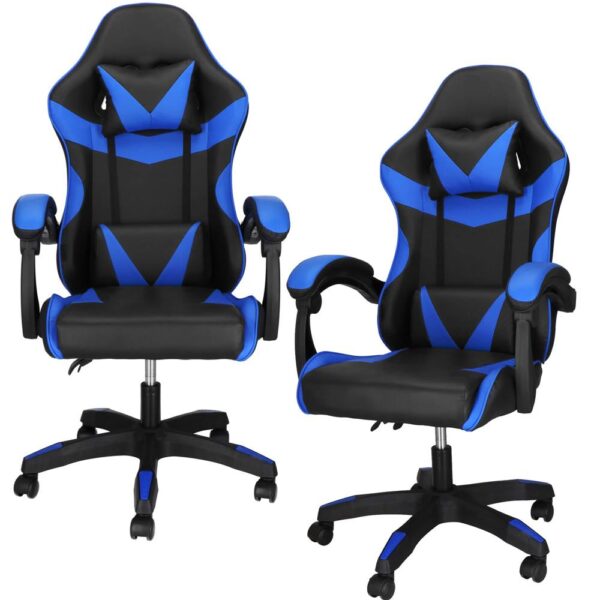 Scaun birou pentru gaming, ergonomic, suport lombar si tetiera, 114-123x55x50 cm, negru si albastru - imagine 5