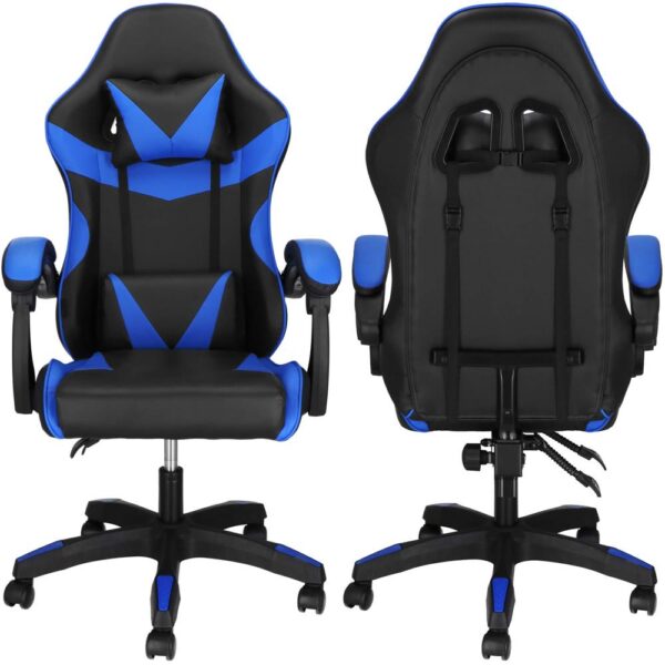 Scaun birou pentru gaming, ergonomic, suport lombar si tetiera, 114-123x55x50 cm, negru si albastru - imagine 6