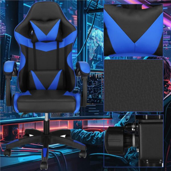 Scaun birou pentru gaming, ergonomic, suport lombar si tetiera, 114-123x55x50 cm, negru si albastru - imagine 7
