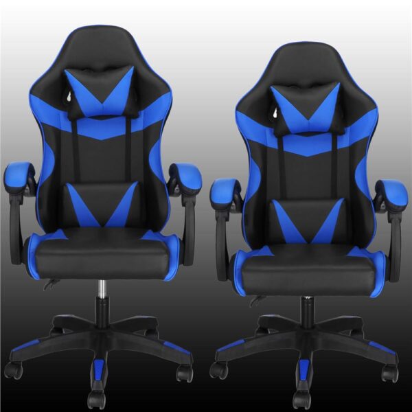 Scaun birou pentru gaming, ergonomic, suport lombar si tetiera, 114-123x55x50 cm, negru si albastru - imagine 9