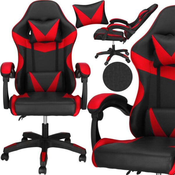 Scaun birou pentru gaming, ergonomic, suport lombar si tetiera, 114-123x55x50 cm, negru si rosu - imagine 2