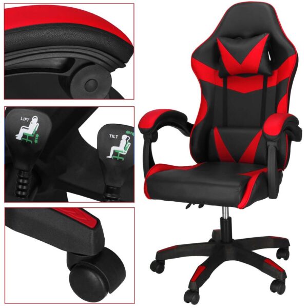 Scaun birou pentru gaming, ergonomic, suport lombar si tetiera, 114-123x55x50 cm, negru si rosu - imagine 10