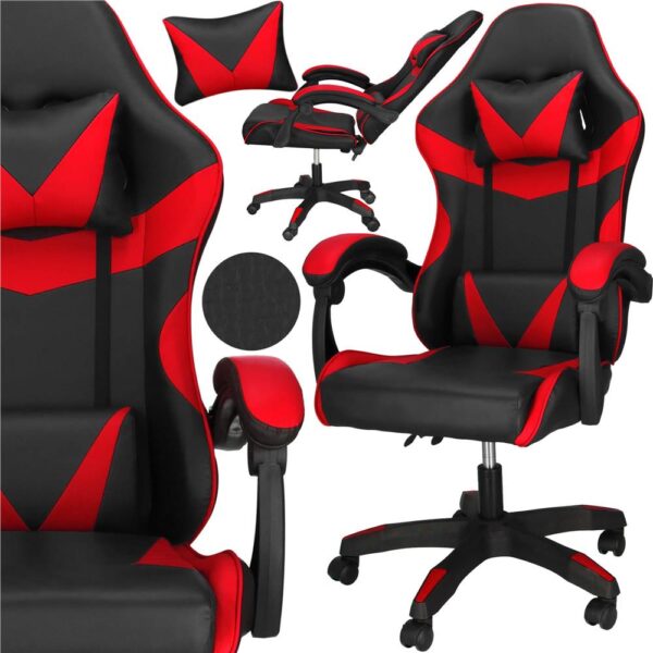 Scaun birou pentru gaming, ergonomic, suport lombar si tetiera, 114-123x55x50 cm, negru si rosu - imagine 3