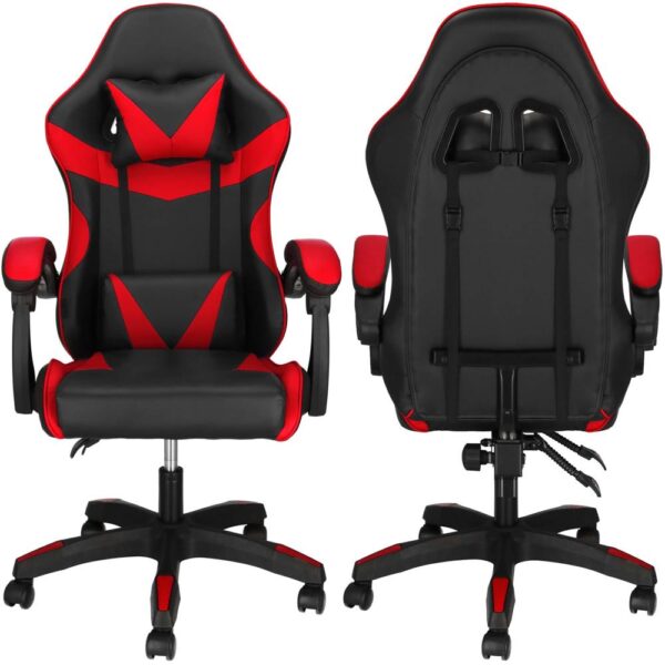 Scaun birou pentru gaming, ergonomic, suport lombar si tetiera, 114-123x55x50 cm, negru si rosu - imagine 5