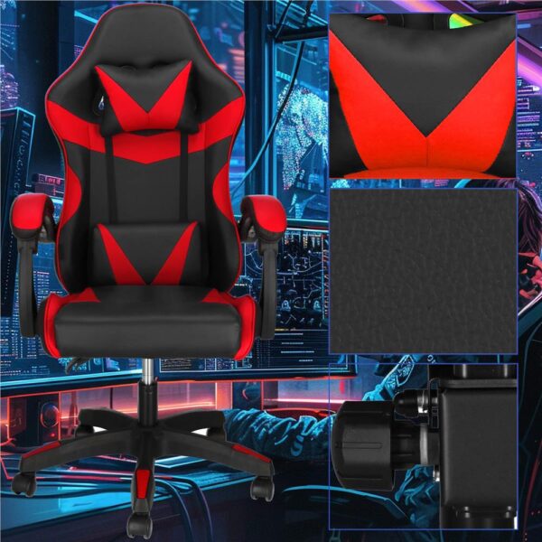 Scaun birou pentru gaming, ergonomic, suport lombar si tetiera, 114-123x55x50 cm, negru si rosu - imagine 6