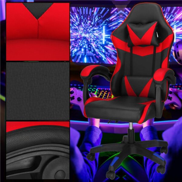 Scaun birou pentru gaming, ergonomic, suport lombar si tetiera, 114-123x55x50 cm, negru si rosu - imagine 7