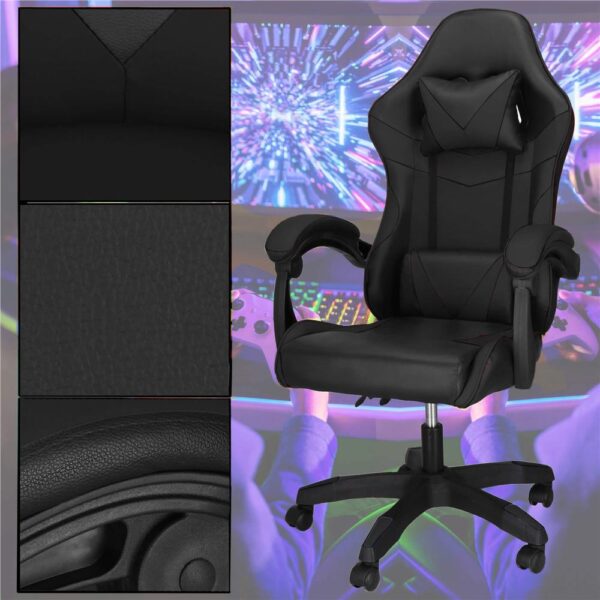 Scaun birou pentru gaming, ergonomic, suport lombar si tetiera, 114-123x55x50 cm, negru - imagine 10
