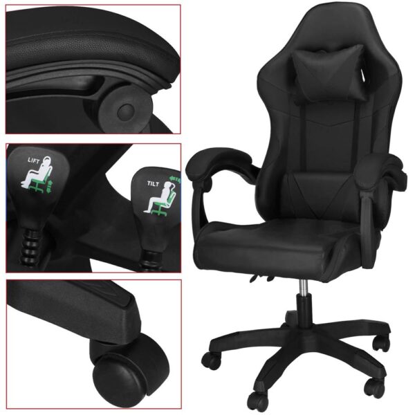 Scaun birou pentru gaming, ergonomic, suport lombar si tetiera, 114-123x55x50 cm, negru - imagine 13