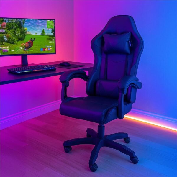 Scaun birou pentru gaming, ergonomic, suport lombar si tetiera, 114-123x55x50 cm, negru - imagine 15
