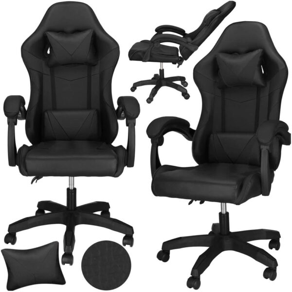 Scaun birou pentru gaming, ergonomic, suport lombar si tetiera, 114-123x55x50 cm, negru - imagine 3