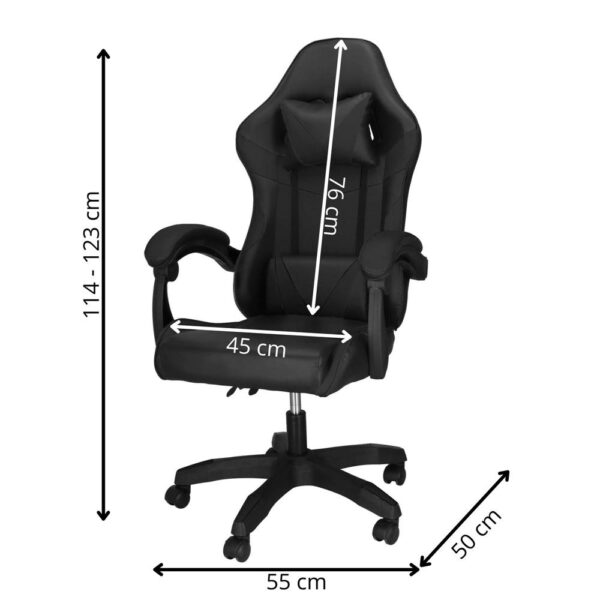 Scaun birou pentru gaming, ergonomic, suport lombar si tetiera, 114-123x55x50 cm, negru - imagine 21