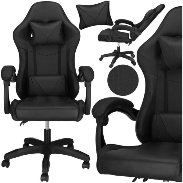 Scaun birou pentru gaming, ergonomic, suport lombar si tetiera, 114-123x55x50 cm, negru - imagine 4
