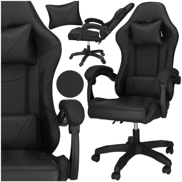 Scaun birou pentru gaming, ergonomic, suport lombar si tetiera, 114-123x55x50 cm, negru - imagine 5