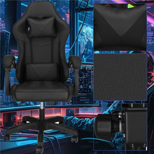 Scaun birou pentru gaming, ergonomic, suport lombar si tetiera, 114-123x55x50 cm, negru - imagine 9