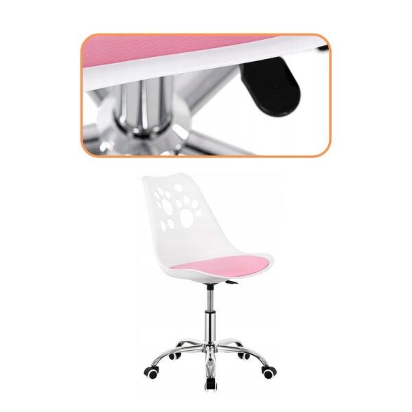Scaun birou ergonomic, cu sezut din spuma, reglabil pe inaltime, maxim 120 kg, 90x49x48 cm, alb si roz - imagine 3