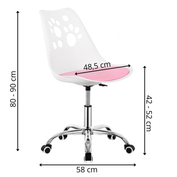 Scaun birou ergonomic, cu sezut din spuma, reglabil pe inaltime, maxim 120 kg, 90x49x48 cm, alb si roz - imagine 11