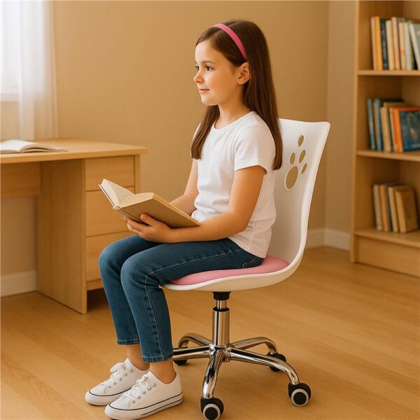 Scaun birou ergonomic, cu sezut din spuma, reglabil pe inaltime, maxim 120 kg, 90x49x48 cm, alb si roz - imagine 13