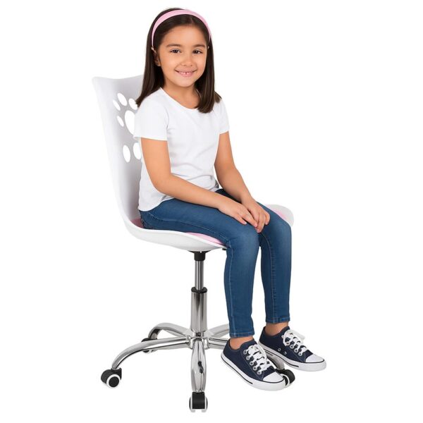 Scaun birou ergonomic, cu sezut din spuma, reglabil pe inaltime, maxim 120 kg, 90x49x48 cm, alb si roz - imagine 14