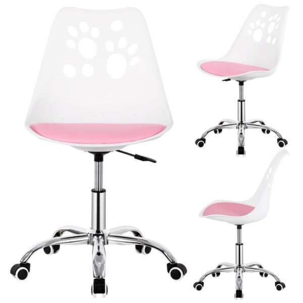 Scaun birou ergonomic, cu sezut din spuma, reglabil pe inaltime, maxim 120 kg, 90x49x48 cm, alb si roz - imagine 15