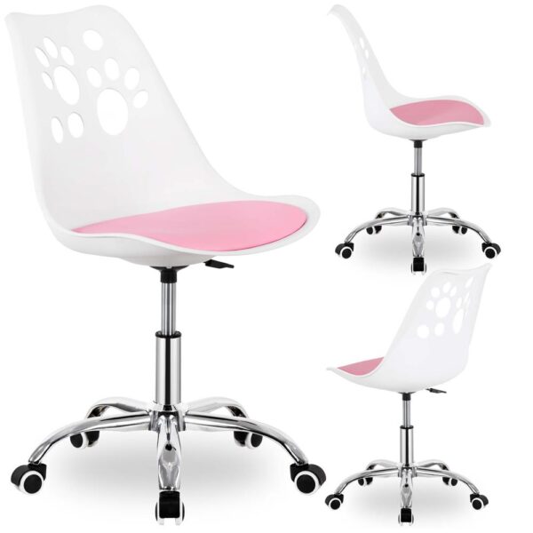 Scaun birou ergonomic, cu sezut din spuma, reglabil pe inaltime, maxim 120 kg, 90x49x48 cm, alb si roz - imagine 16