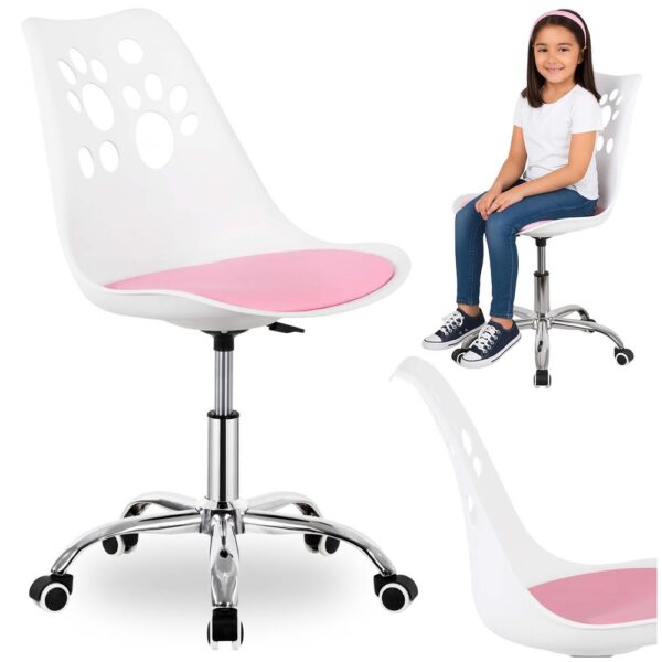 Scaun birou ergonomic, cu sezut din spuma, reglabil pe inaltime, maxim 120 kg, 90x49x48 cm, alb si roz - imagine 17