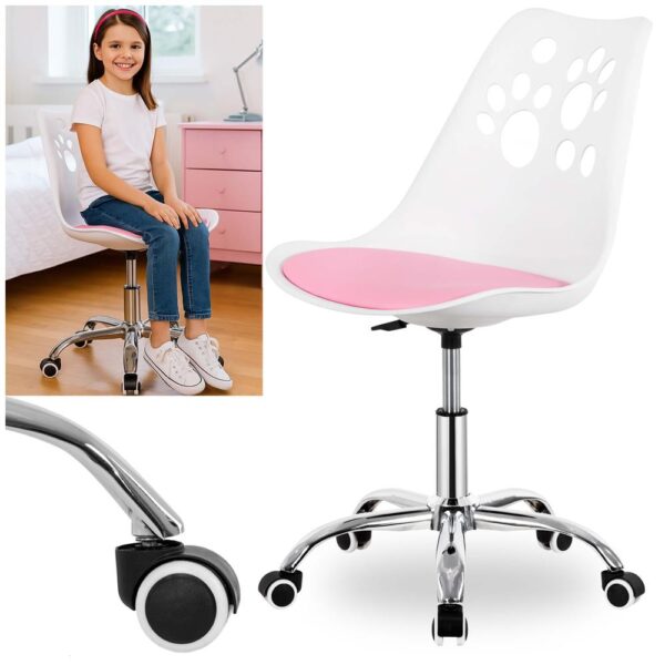 Scaun birou ergonomic, cu sezut din spuma, reglabil pe inaltime, maxim 120 kg, 90x49x48 cm, alb si roz - imagine 18