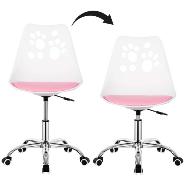Scaun birou ergonomic, cu sezut din spuma, reglabil pe inaltime, maxim 120 kg, 90x49x48 cm, alb si roz - imagine 8