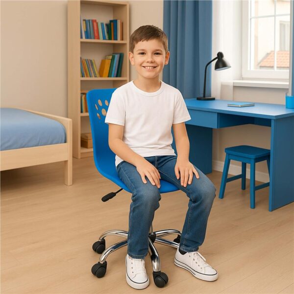 Scaun birou ergonomic, cu sezut din spuma, reglabil pe inaltime, maxim 120 kg, 90x49x48 cm, albastru - imagine 19