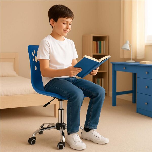 Scaun birou ergonomic, cu sezut din spuma, reglabil pe inaltime, maxim 120 kg, 90x49x48 cm, albastru - imagine 20